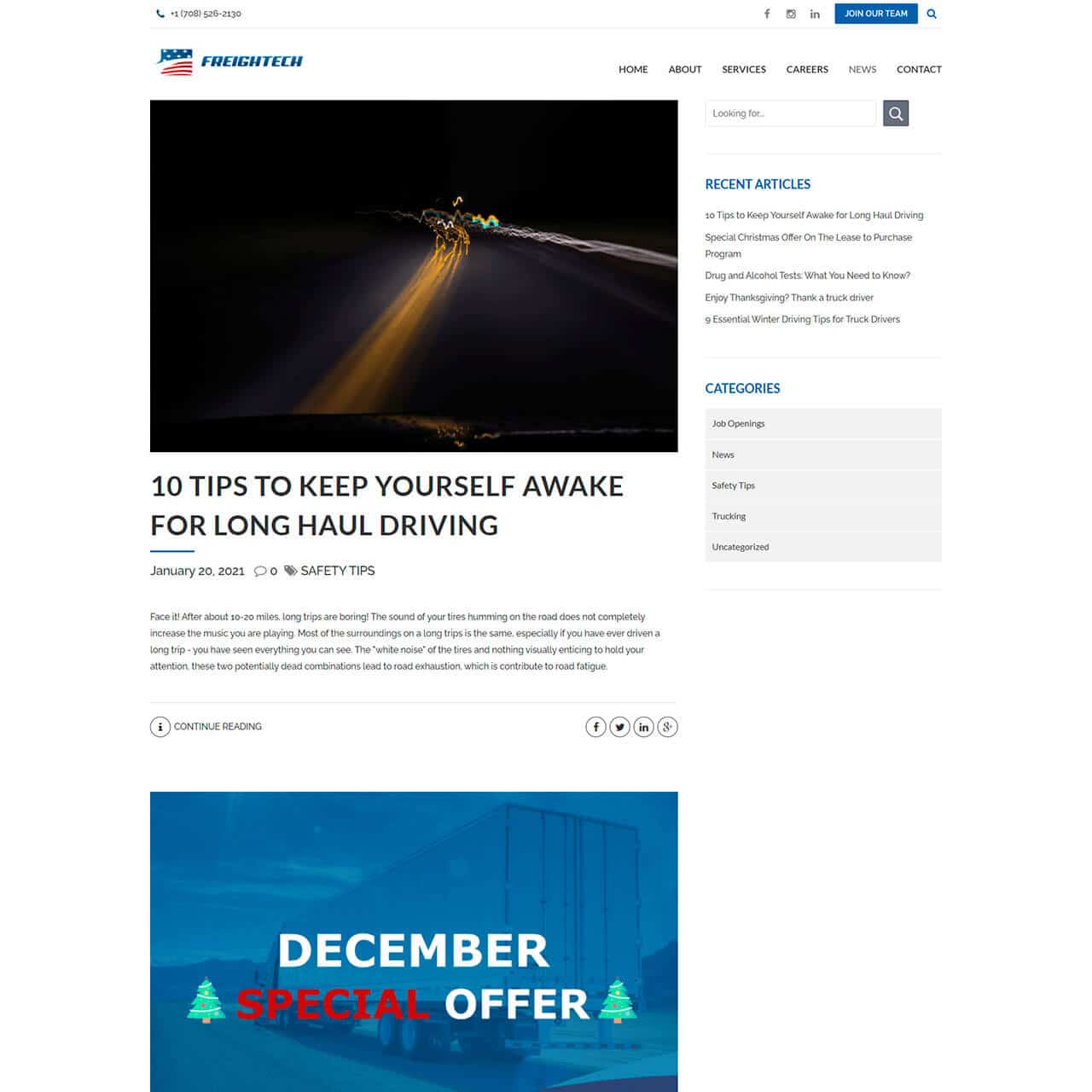 freightech website screenshot blog page