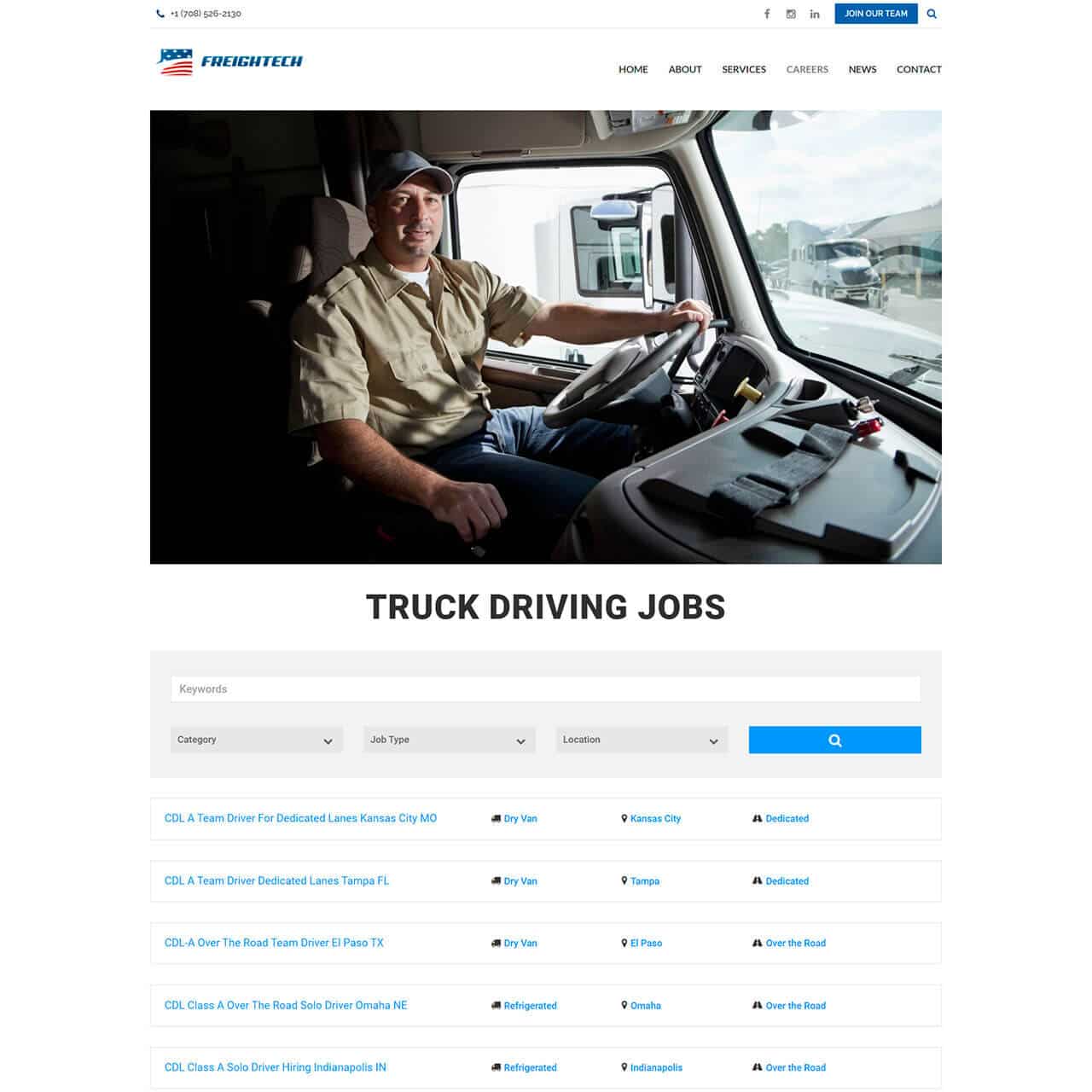 freightech website screenshot jobs page