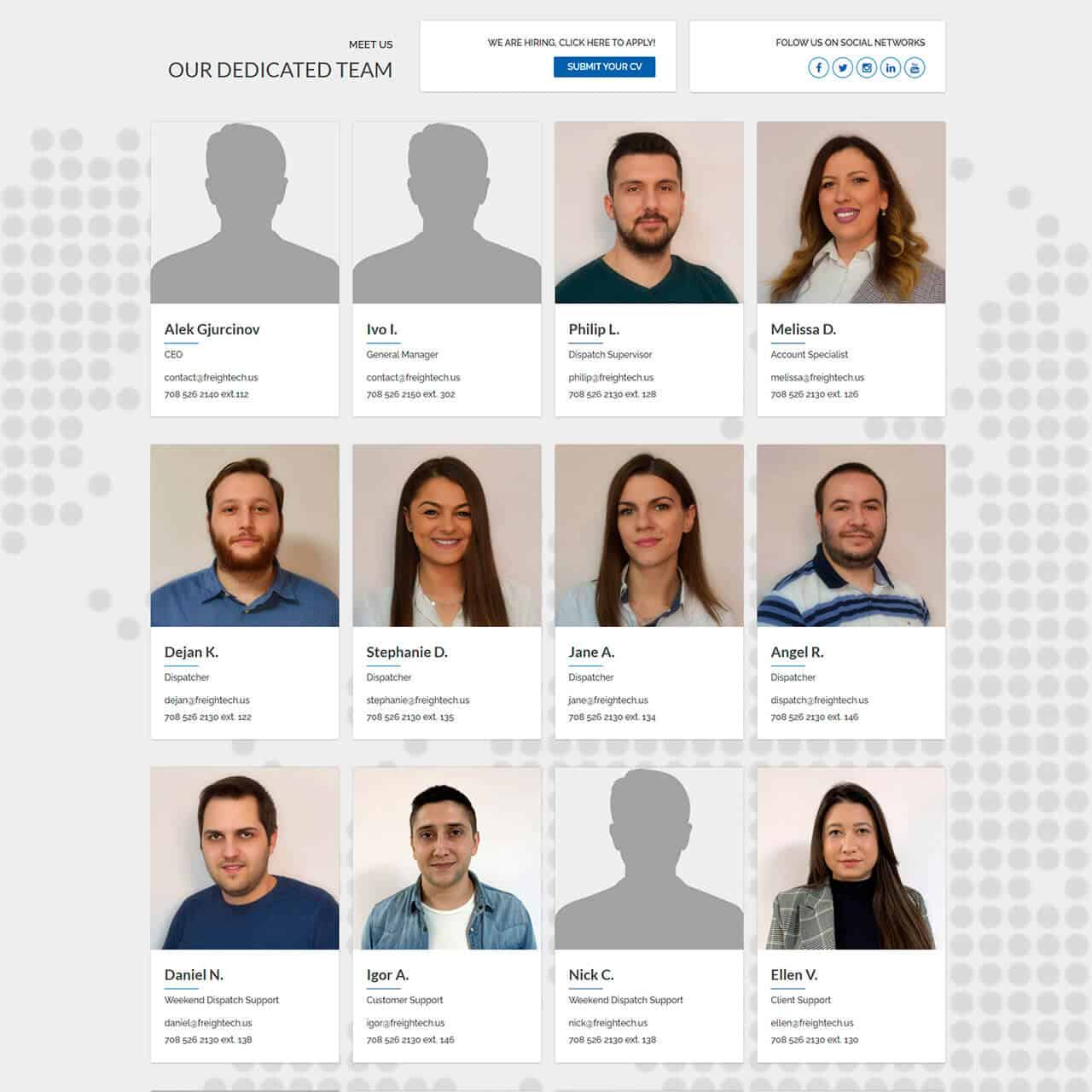 freightech website screenshot team page